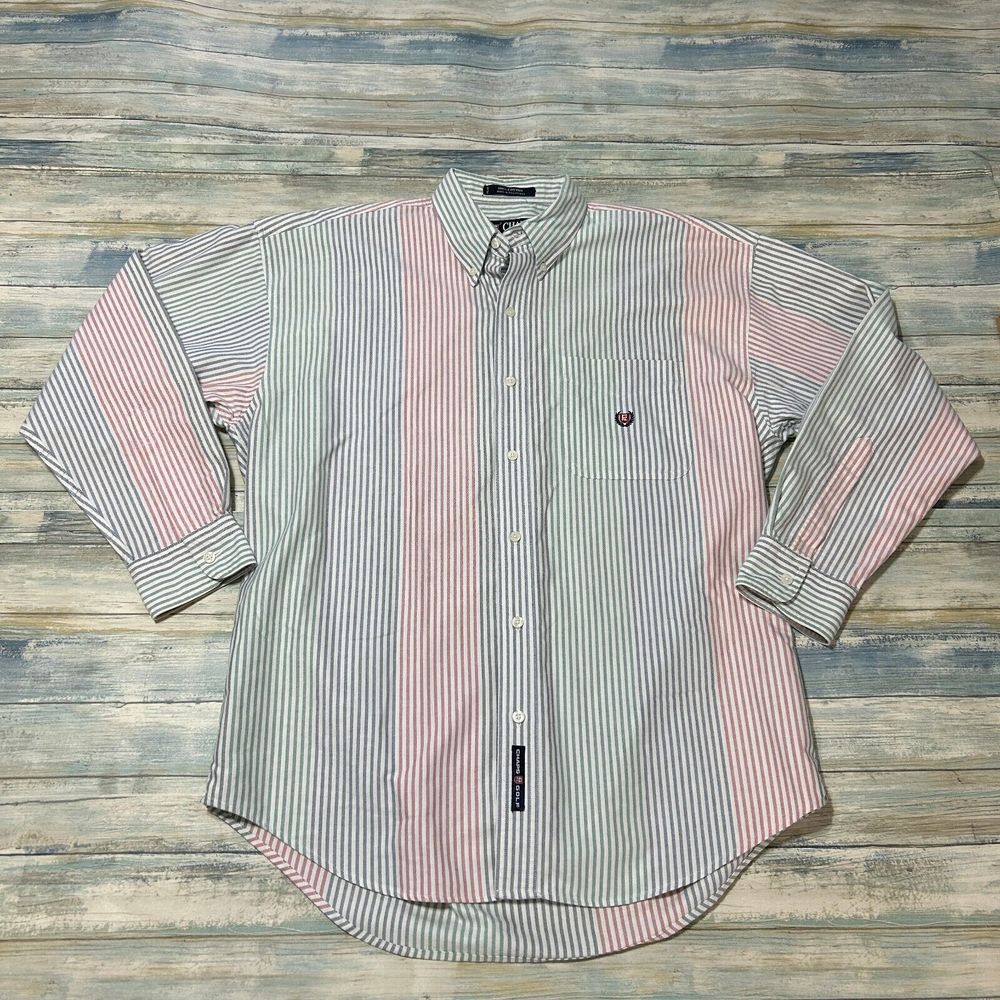 Chaps‎ Golf Ralph Lauren Button Down Shirt Men's Large Pastel Vertical Stripes